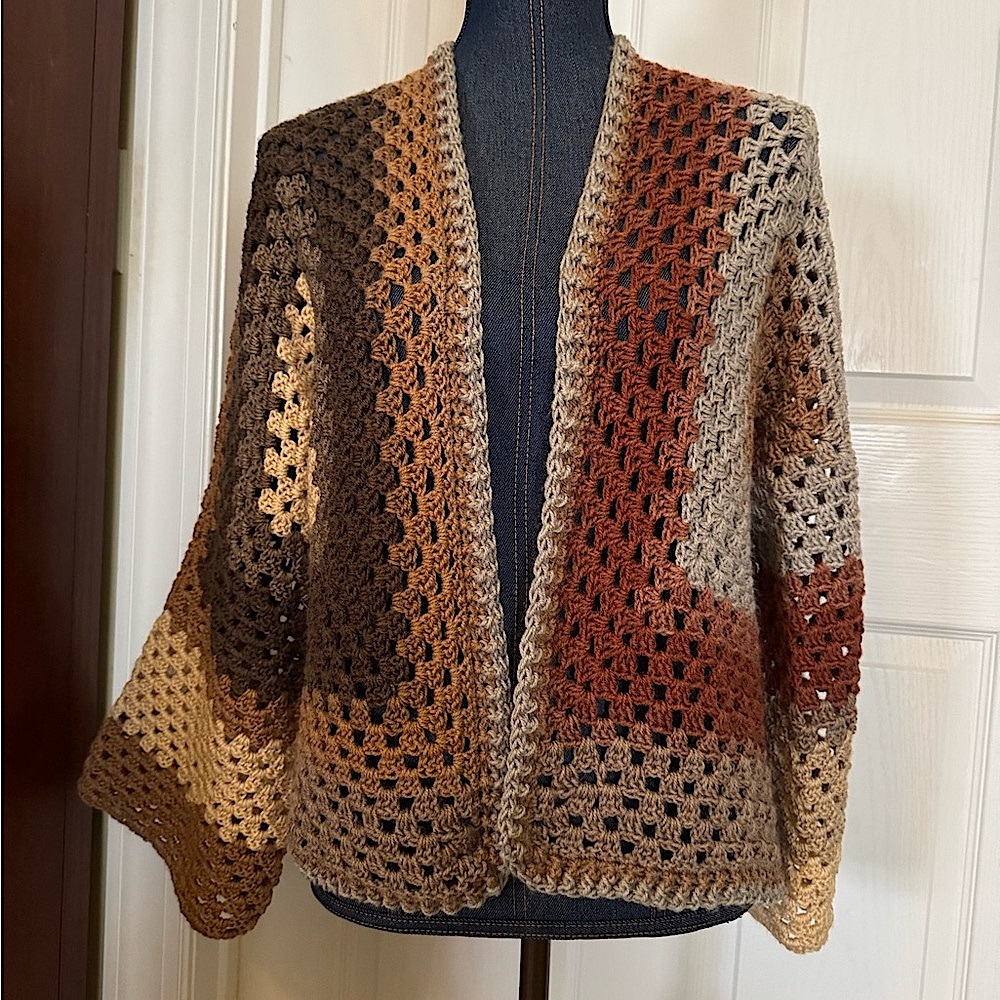Women's Multicolor Crochet Hexagon Granny Square Sweater Handmade Sz S/M